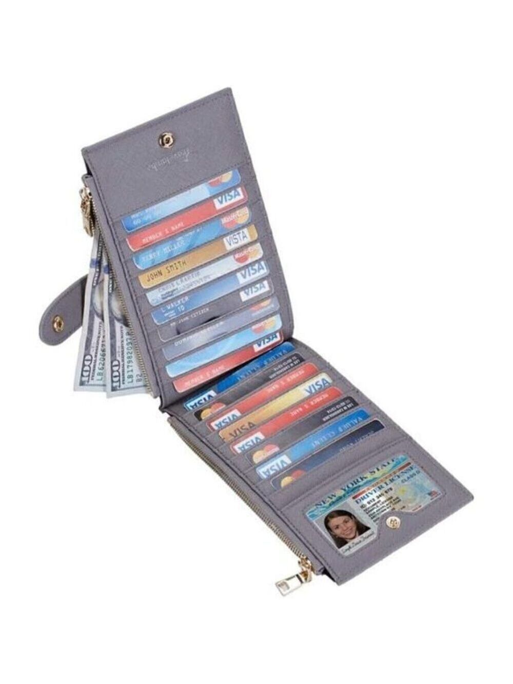 Women's Wallet RFID Blocking Bi fold Multi Card Wallet Zipper Pocket GRAY NEW